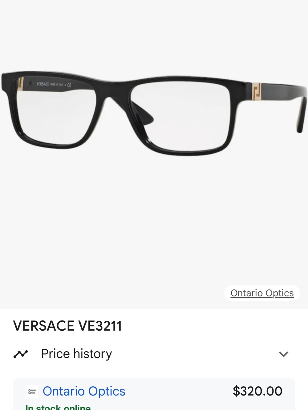 Versace Black and Gold Rectangular Optical Glasses